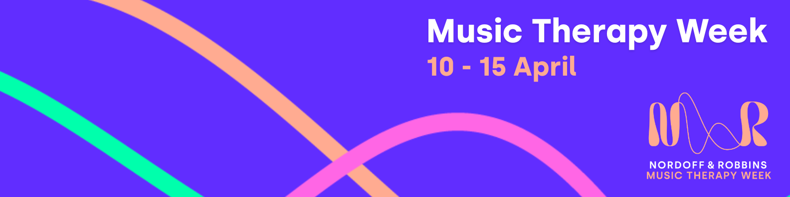 LinkedIn profile banner image on a purple background. The text reads: Music Therapy Week. 10 to 15 April.