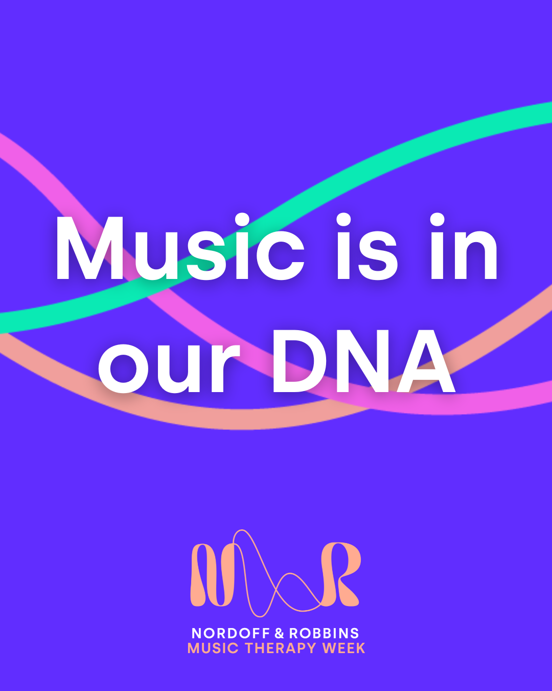 Image: The text 'Music is in our DNA' on a purple background.